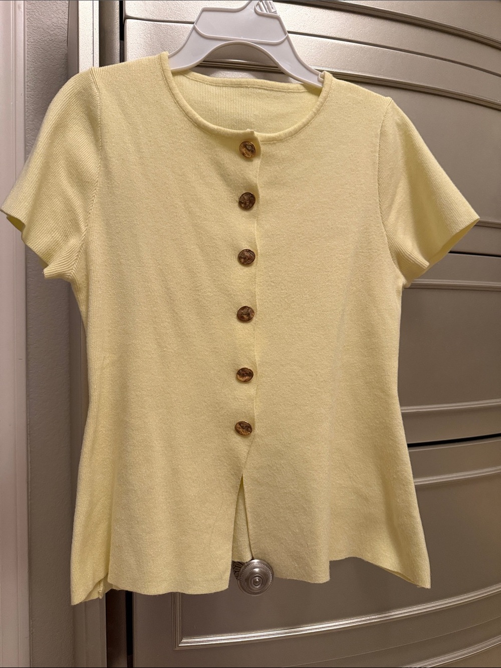 Butter Yellow Short Sleeve Button Front peplum Top